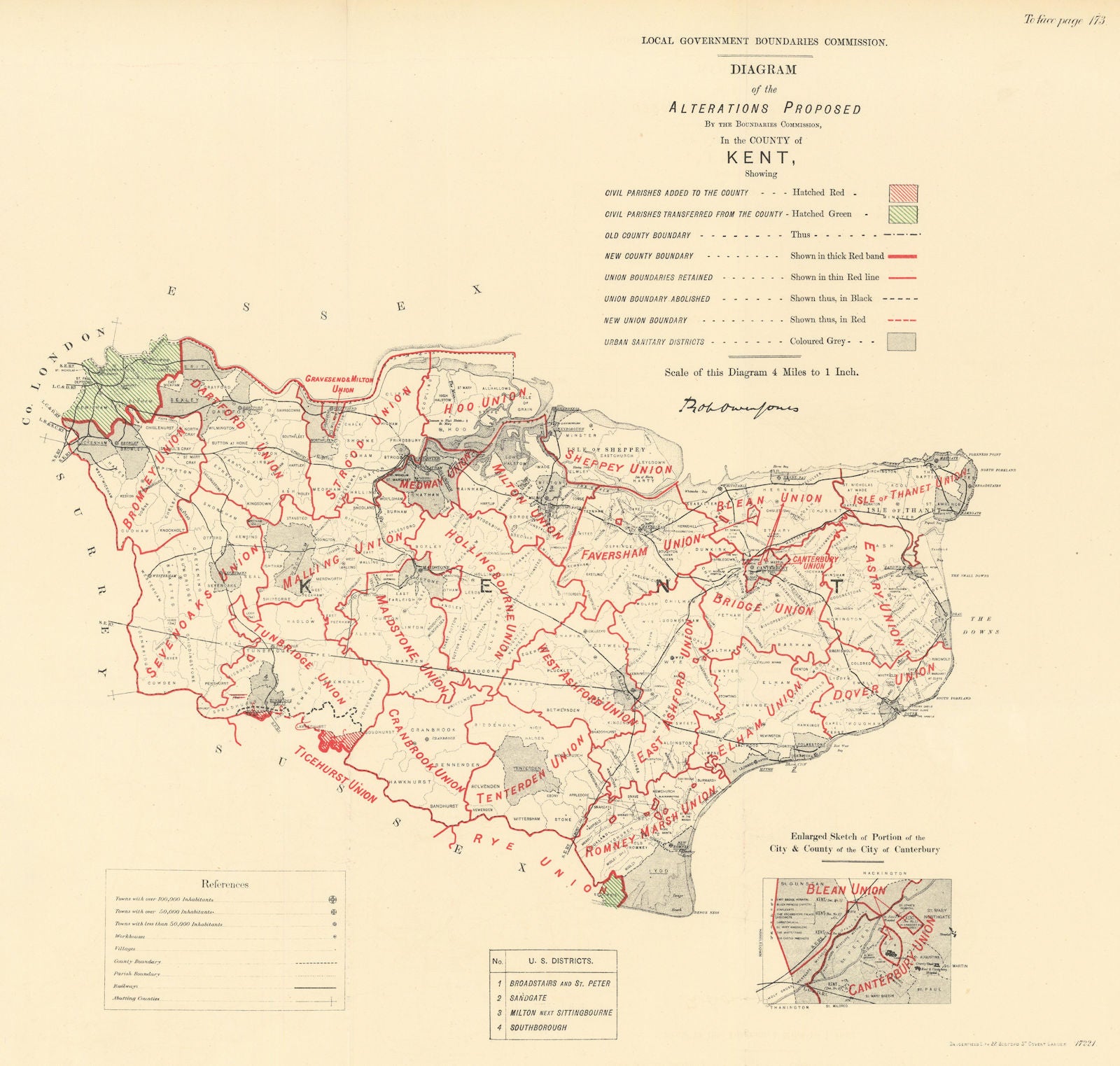 Alterations Proposed in Kent. JONES. BOUNDARY COMMISSION 1888 old antique map